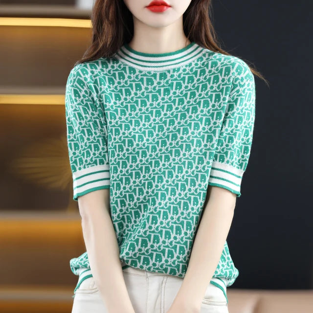 ModeMeester Sommer Strickpullover mit kurzen Ärmeln