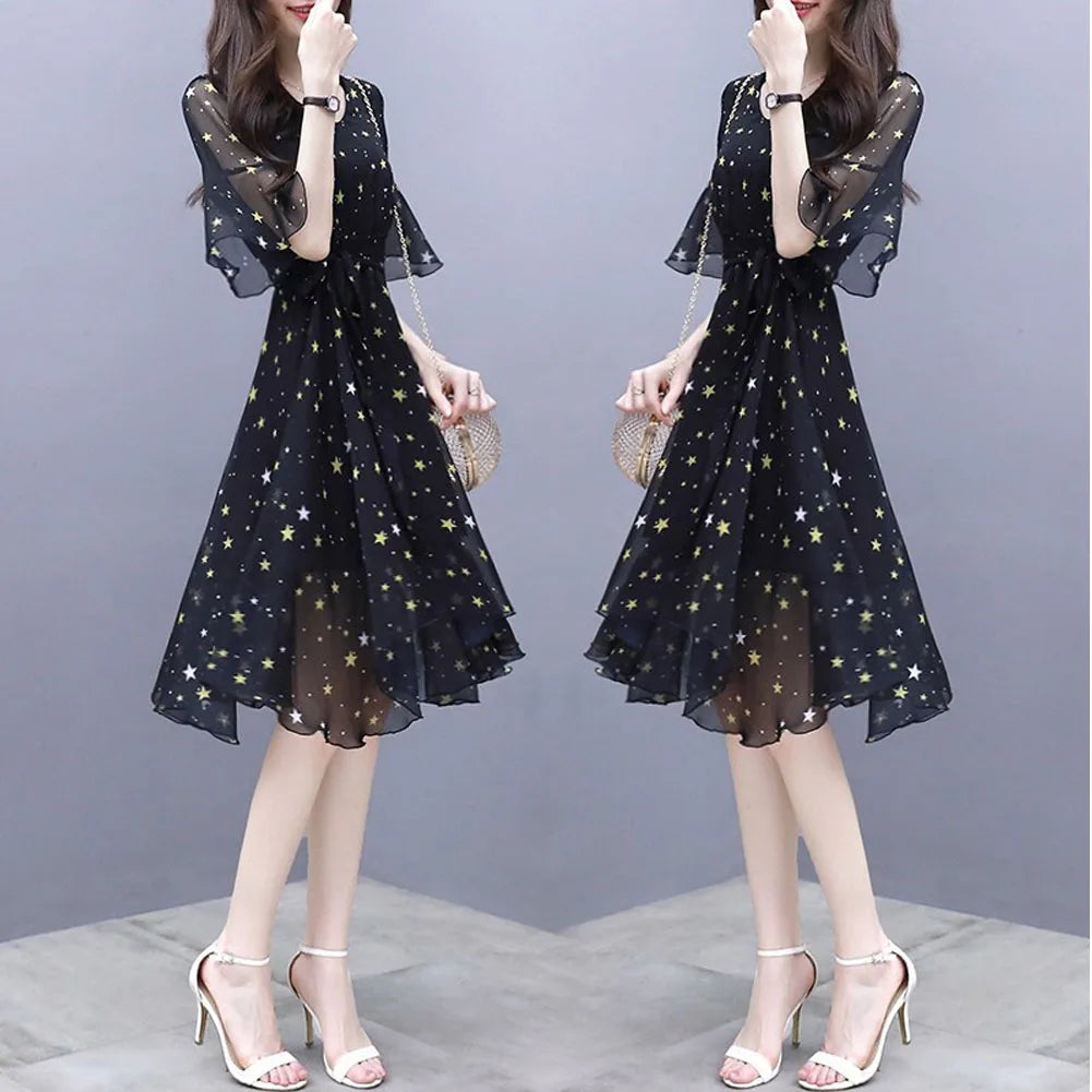 Zomerse Sterren Print Jurk met Flare Mouwen