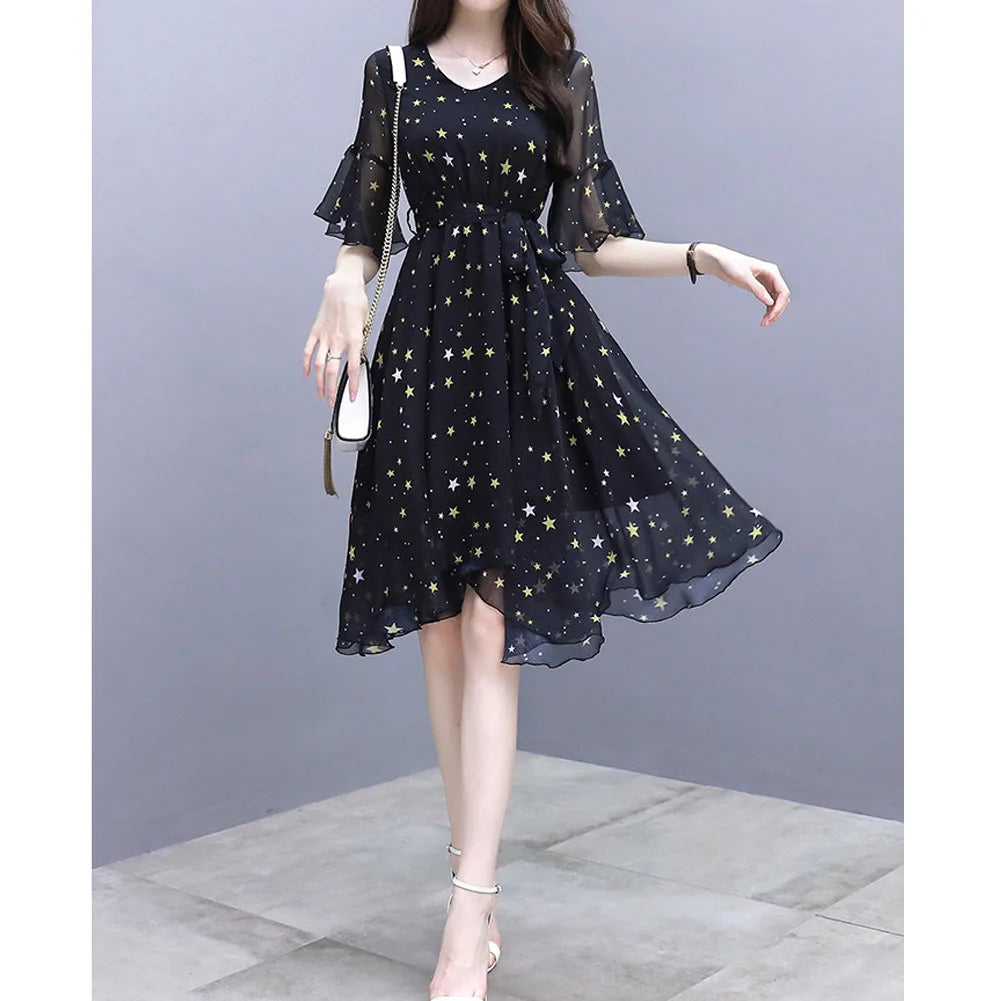 Zomerse Sterren Print Jurk met Flare Mouwen