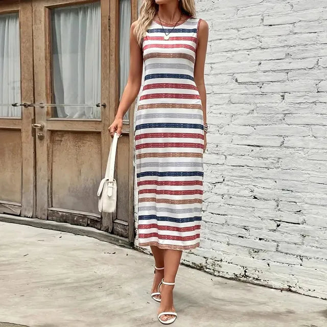 Modische Bunte Gestreifte Sommerkleid für Damen