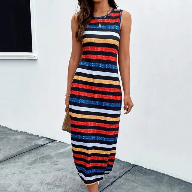 Modische Bunte Gestreifte Sommerkleid für Damen