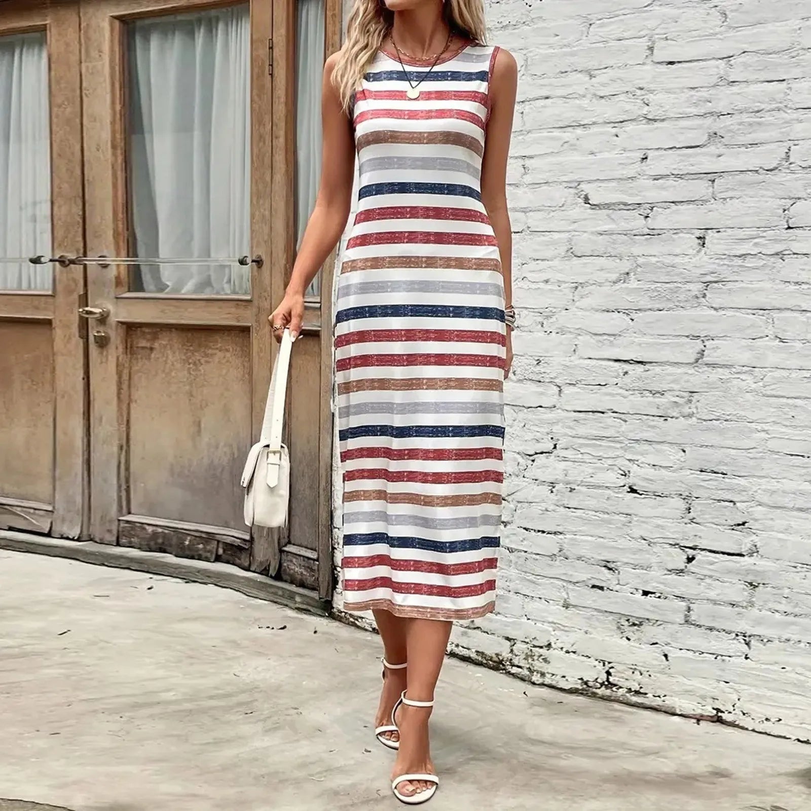 Fashionable Colorful Striped Summer Dress for Women