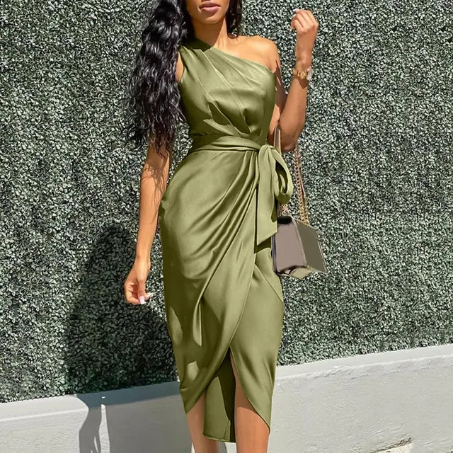 Groene Sexy Één Schouder Zomerjurk Plus Size Galajurk