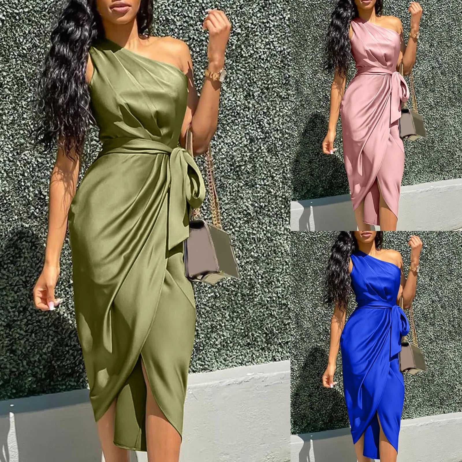 Grüne Sexy Ein-Schulter Sommerkleid Plus Size Ballkleid
