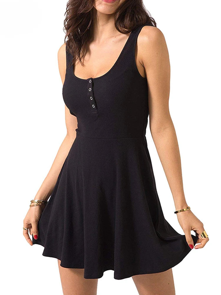 Sunny Ladies High Waist Slim Fit Flare Skater Mini Tank Dress