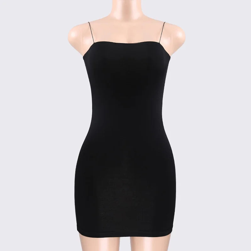 GlamourChic Black Sexy Spaghetti Strap Mini Dress