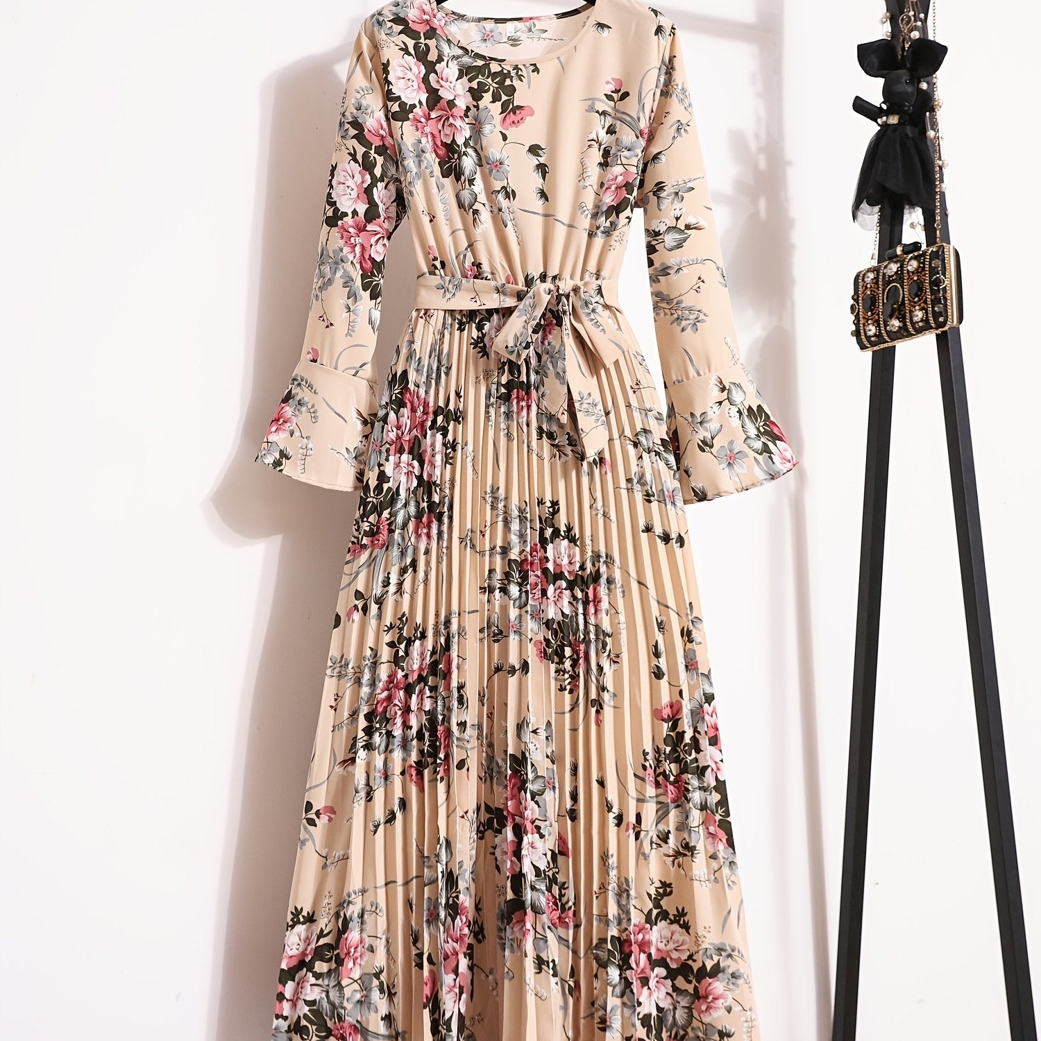 VELANORA - Vestito Plissettato con Stampa a Fiori