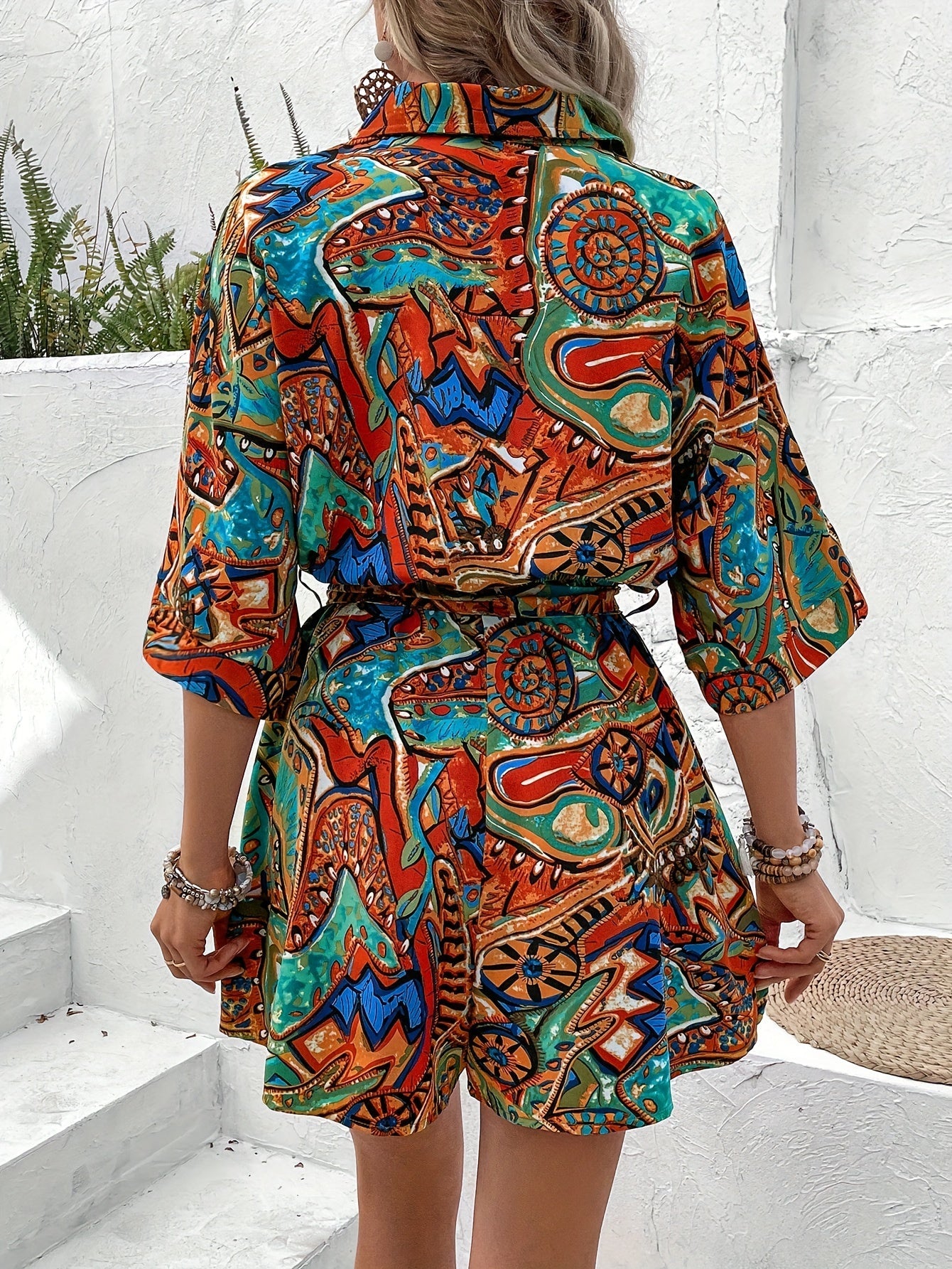VELANORA- Floral Print Short Romper