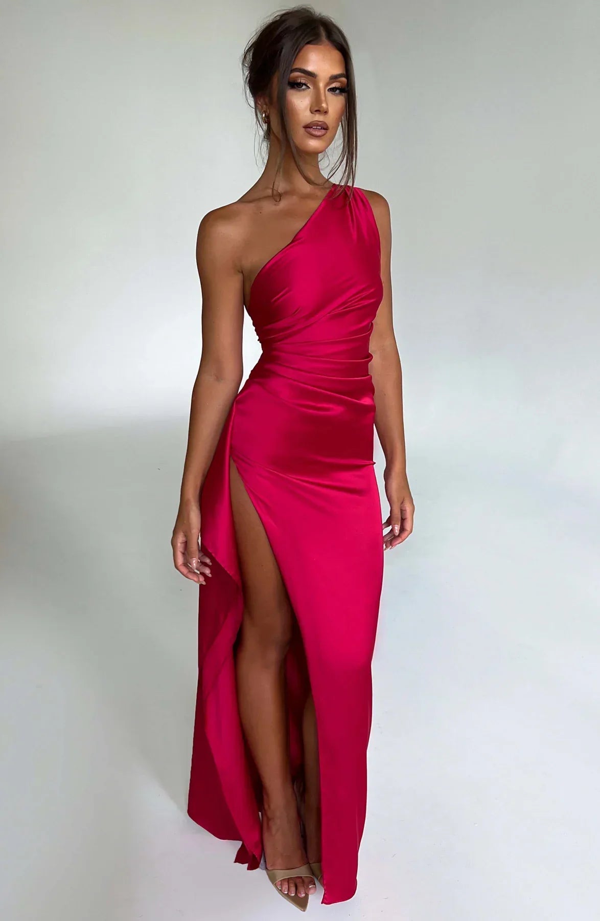 Velanora Dress | Geplooide Satijnen Split Jurk