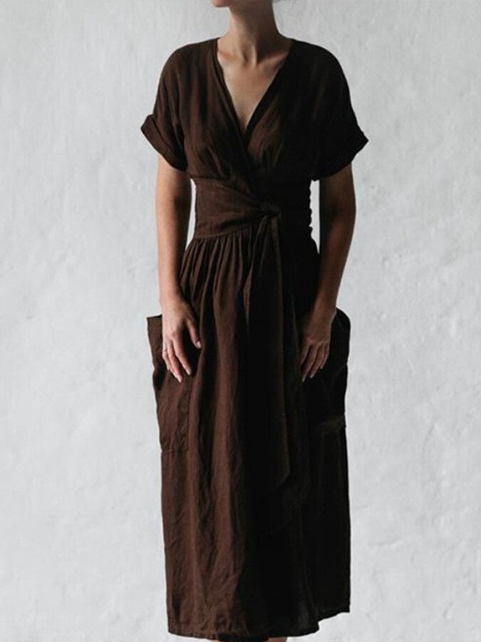 Chic Linen Lace-up Dress