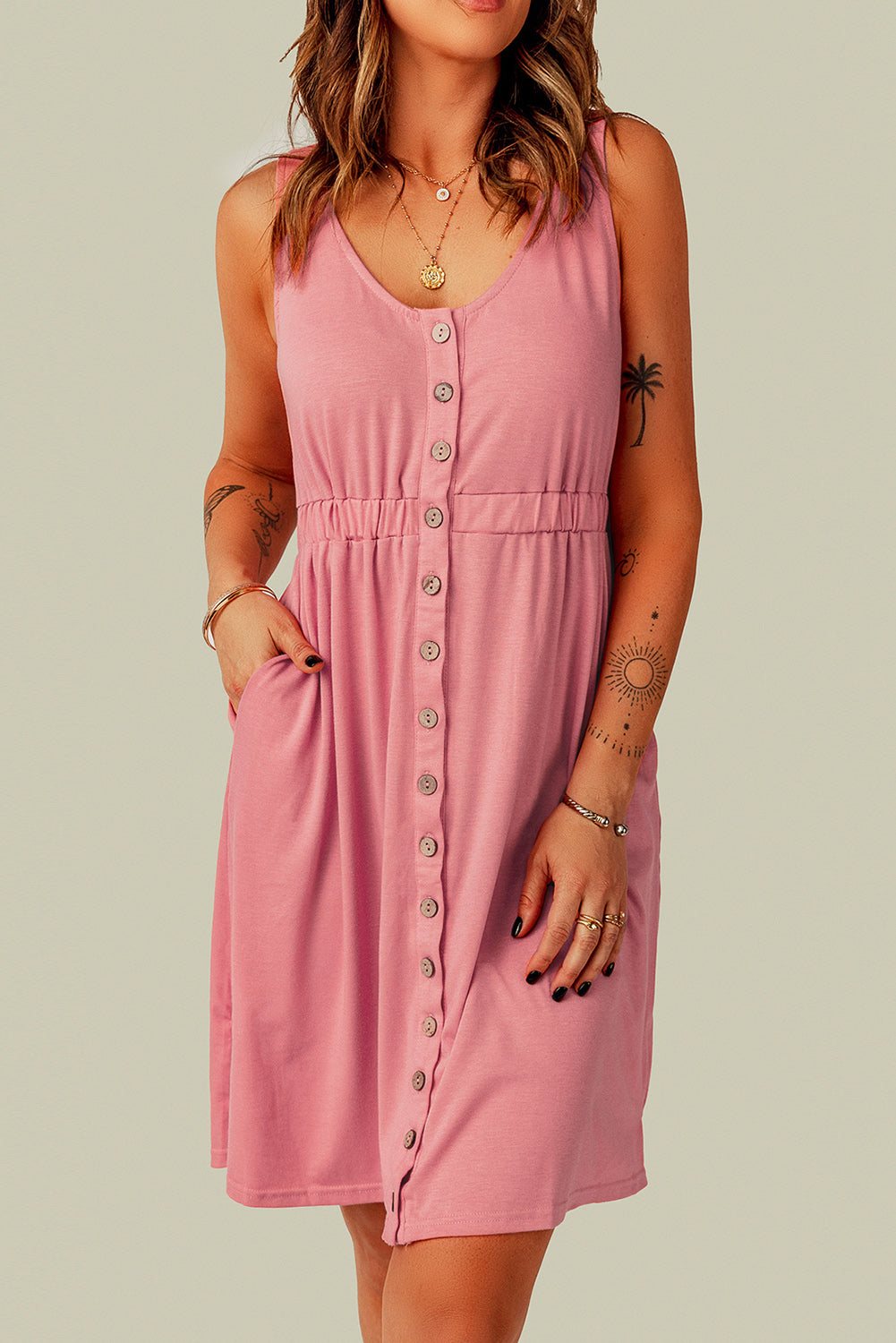 ZomerZin Mouwloze Knopen Mini Jurk