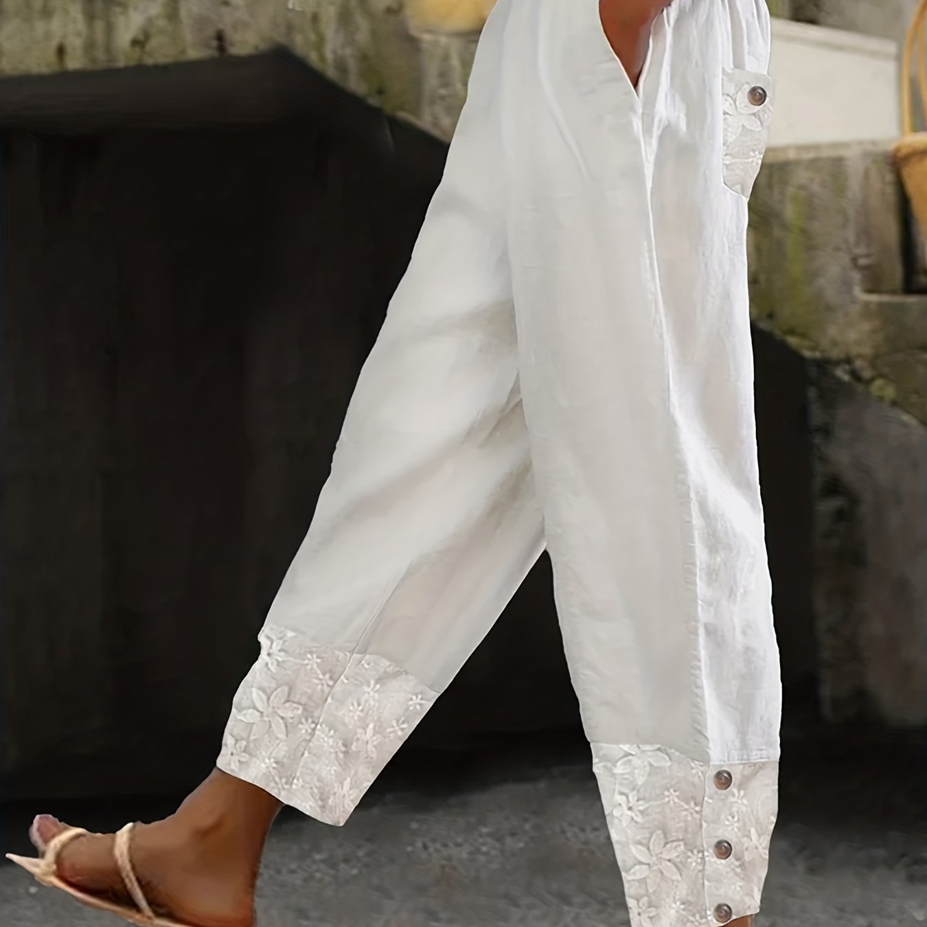 VELANORA- Pantaloni con disegno a coste e vita elastica