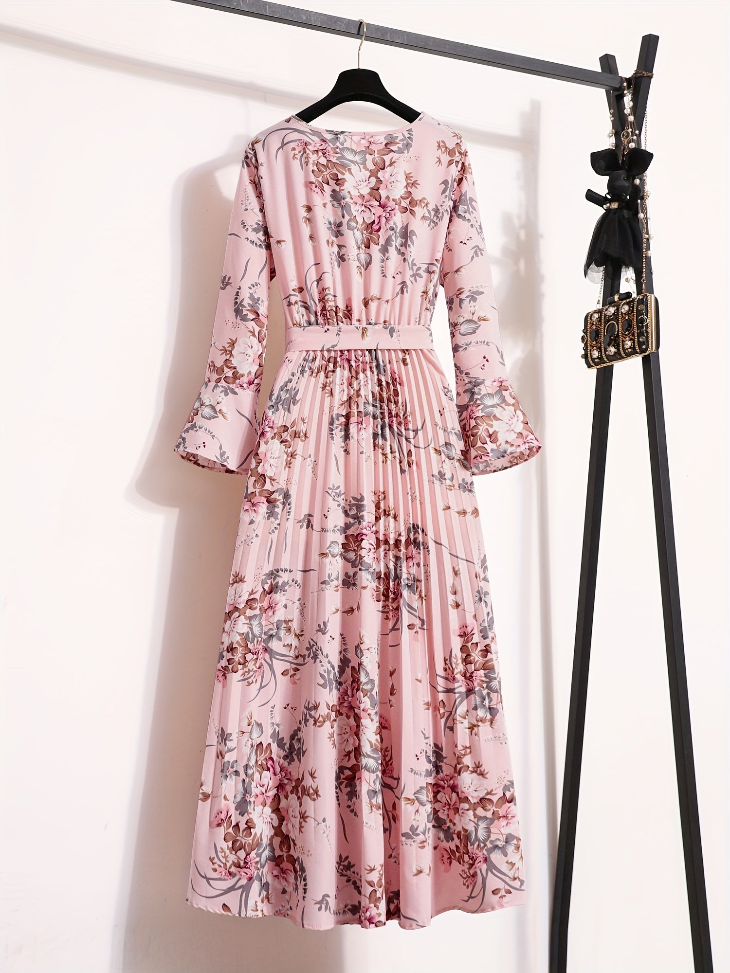 VELANORA - Vestito Plissettato con Stampa a Fiori