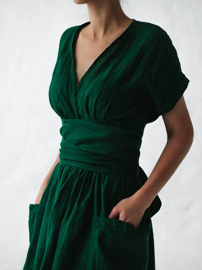 Chic Linen Lace-up Dress