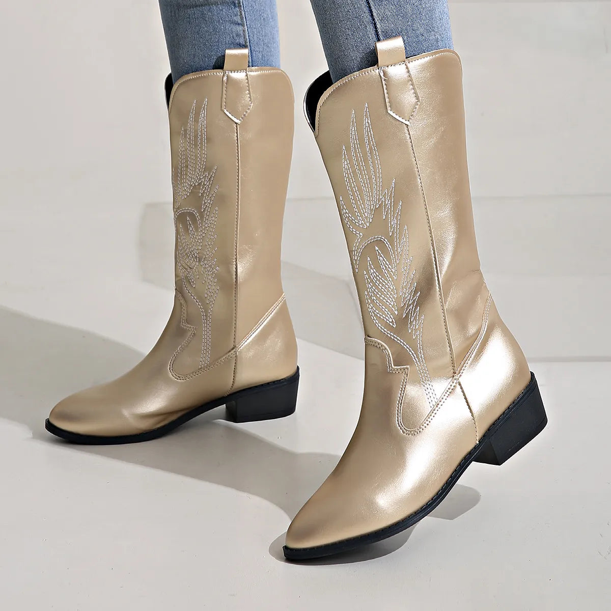 Velanora - PU Leather Cowboy Boots with Soft Lining