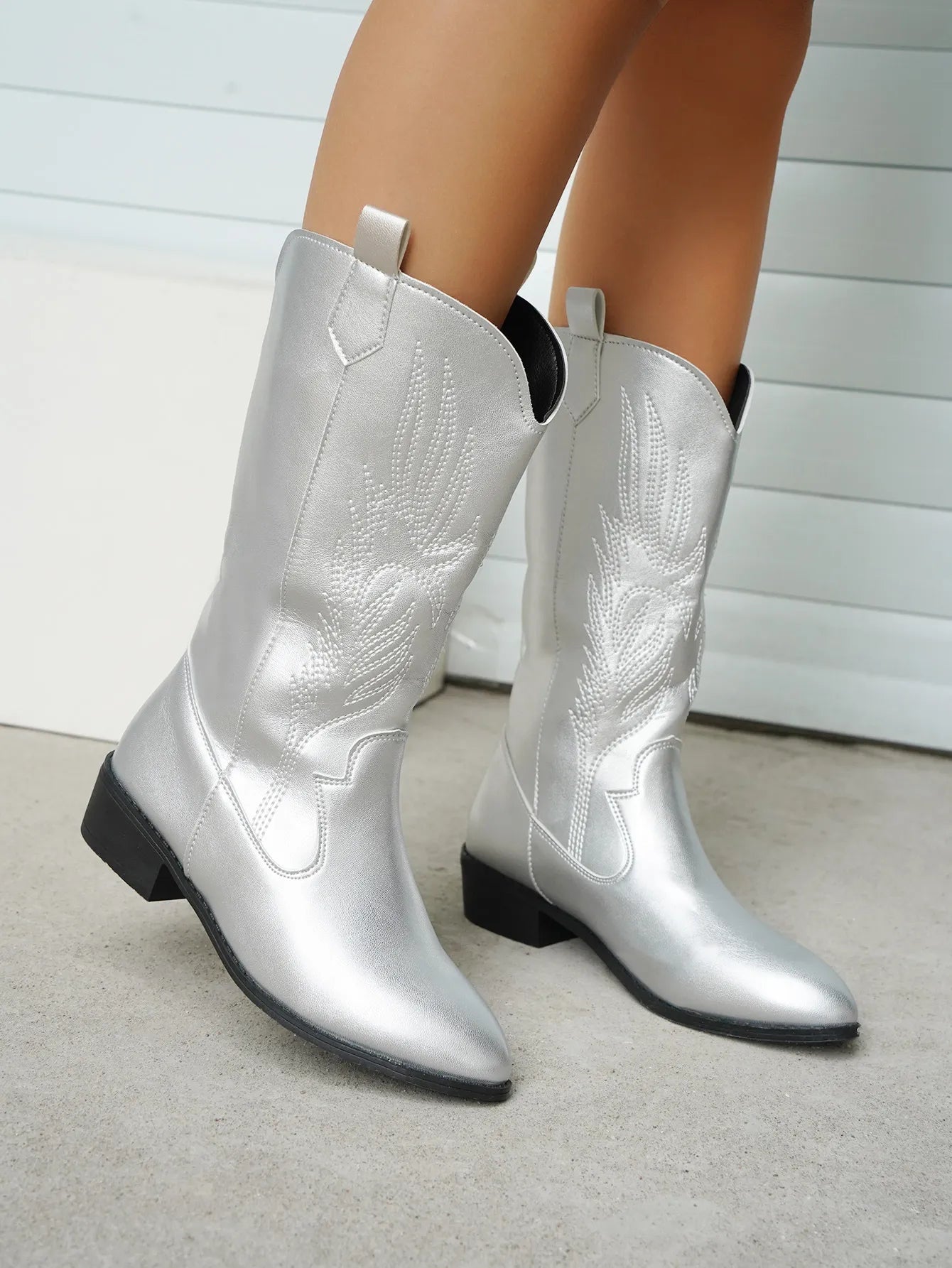 Velanora - PU Leather Cowboy Boots with Soft Lining