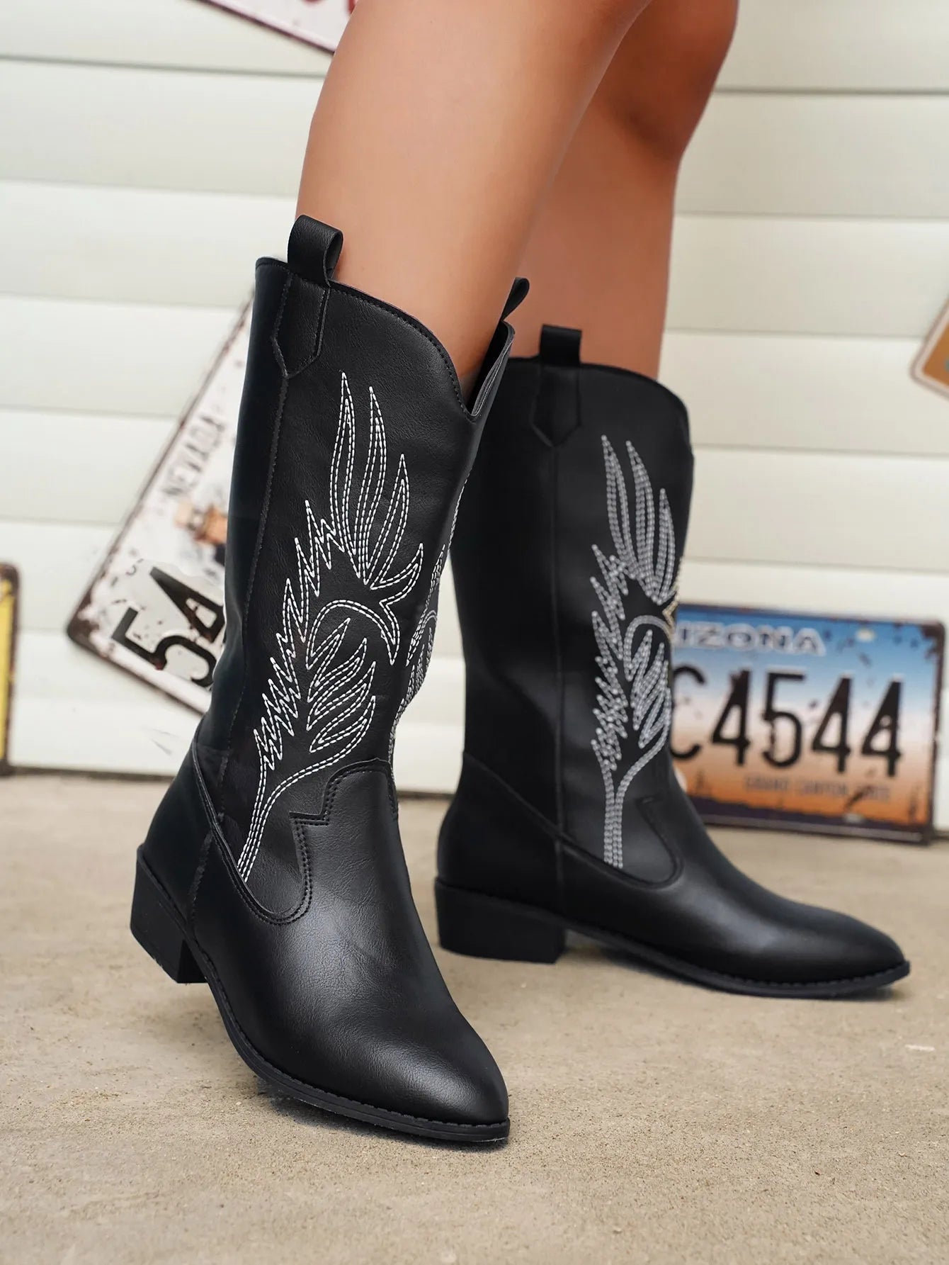 Velanora - PU Leather Cowboy Boots with Soft Lining