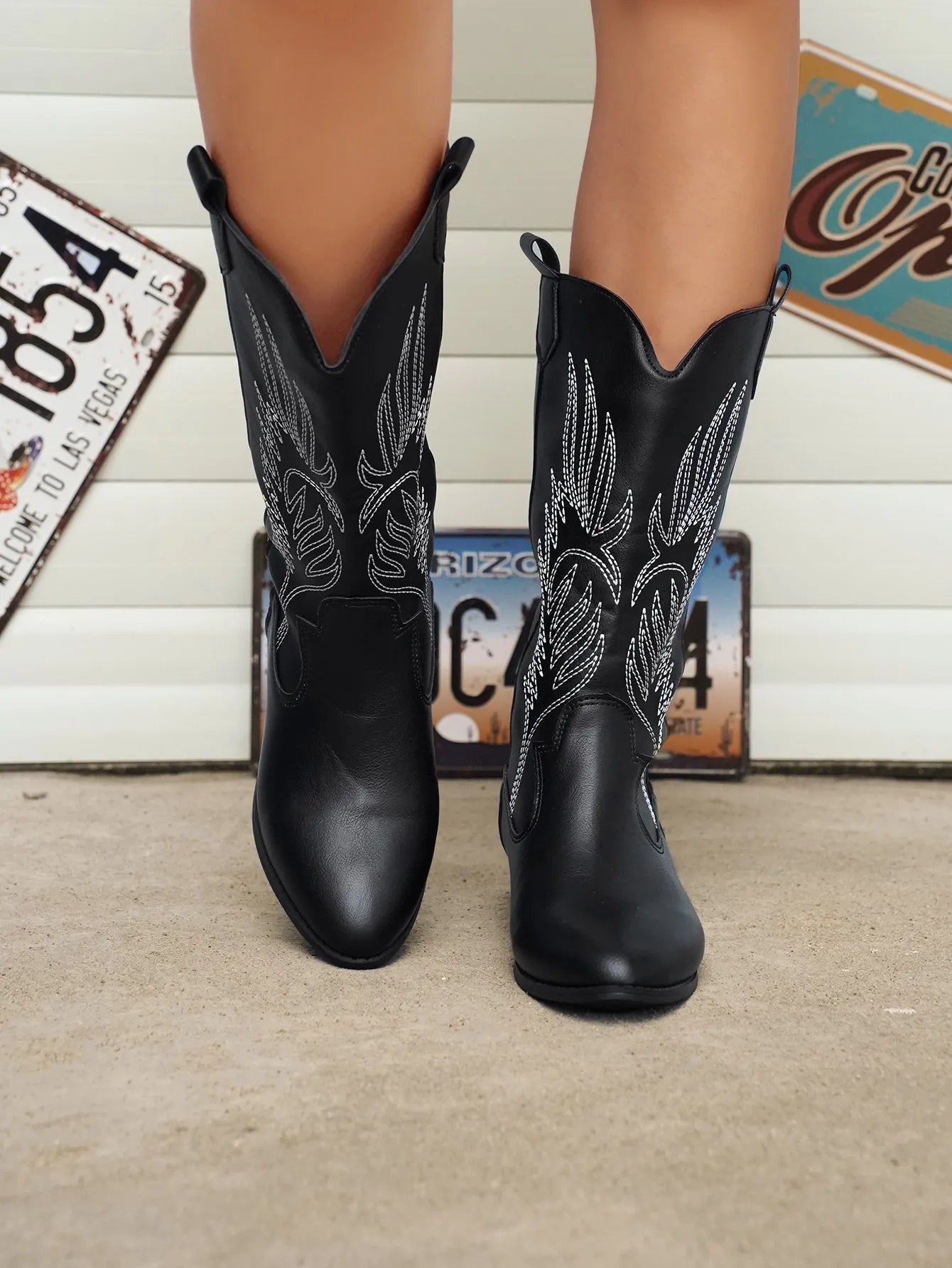 Velanora - PU Leather Cowboy Boots with Soft Lining