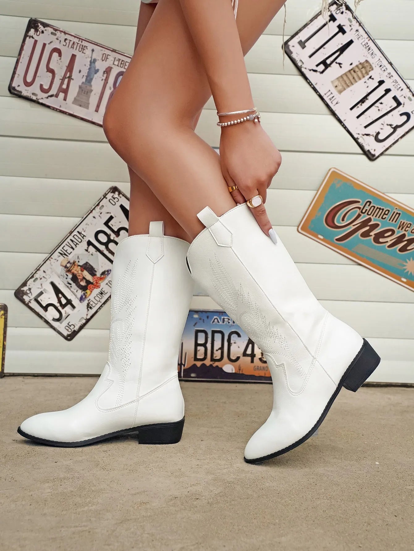 Velanora - PU Leather Cowboy Boots with Soft Lining