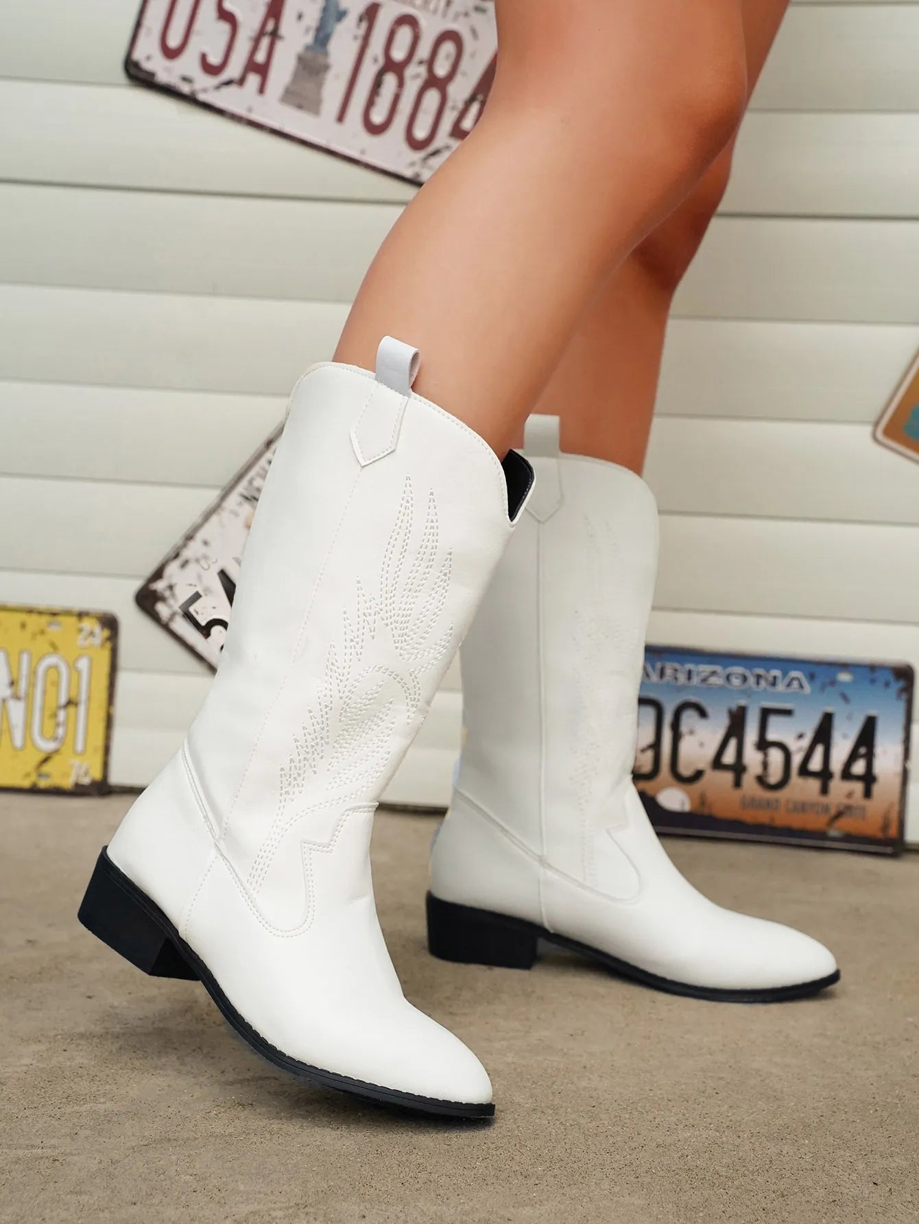 Velanora - PU Leather Cowboy Boots with Soft Lining