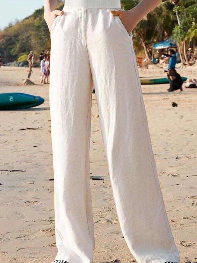 Weiße Leinen Komfort Hose
