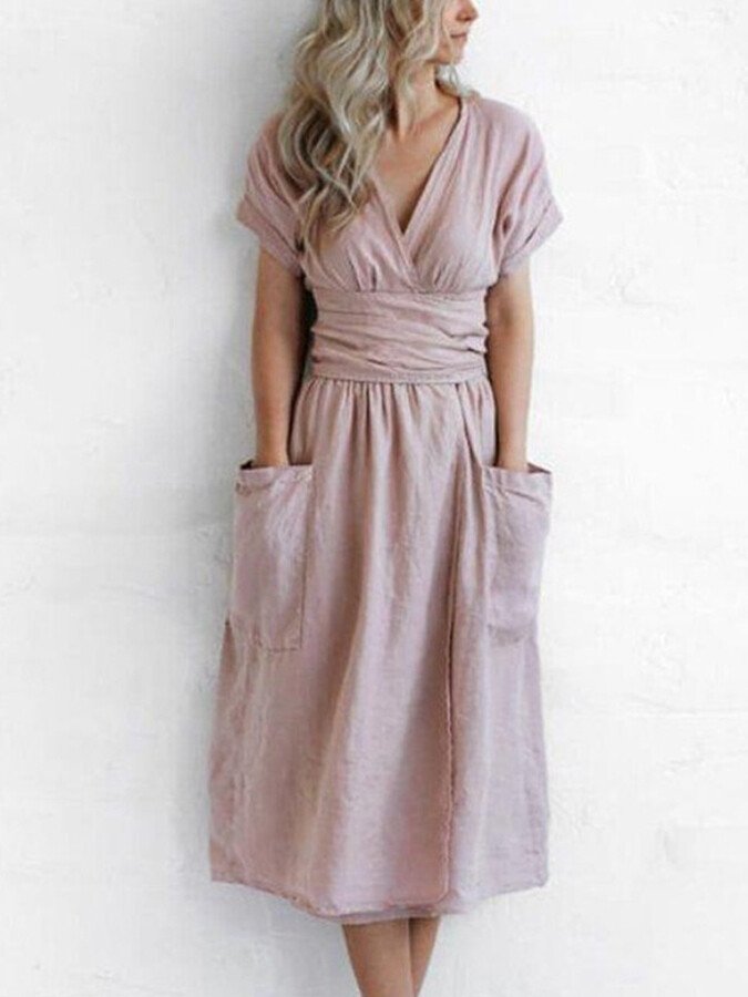 Chic Linen Lace-up Dress