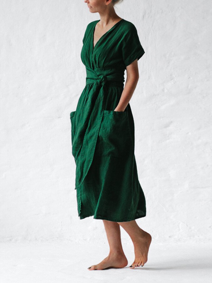Chic Linen Lace-up Dress