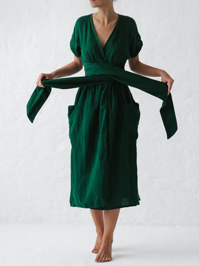 Chic Linen Lace-up Dress