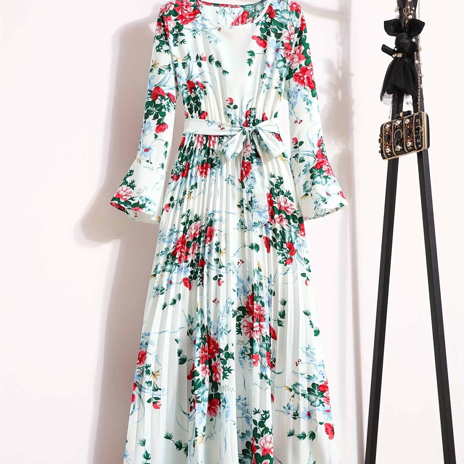 VELANORA - Vestito Plissettato con Stampa a Fiori