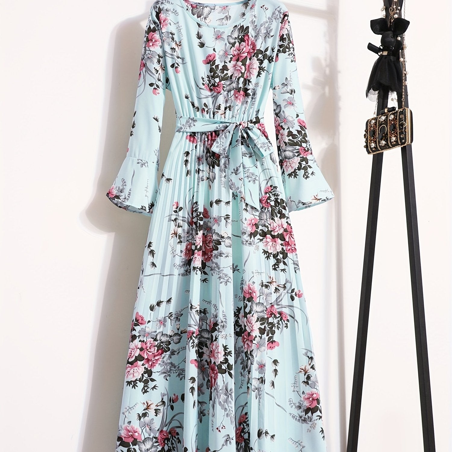 VELANORA - Vestito Plissettato con Stampa a Fiori