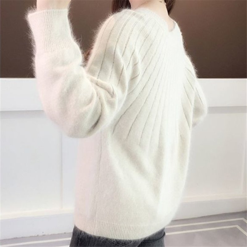 Eloria | Damen Oversized Flauschiger Pullover | Weiß