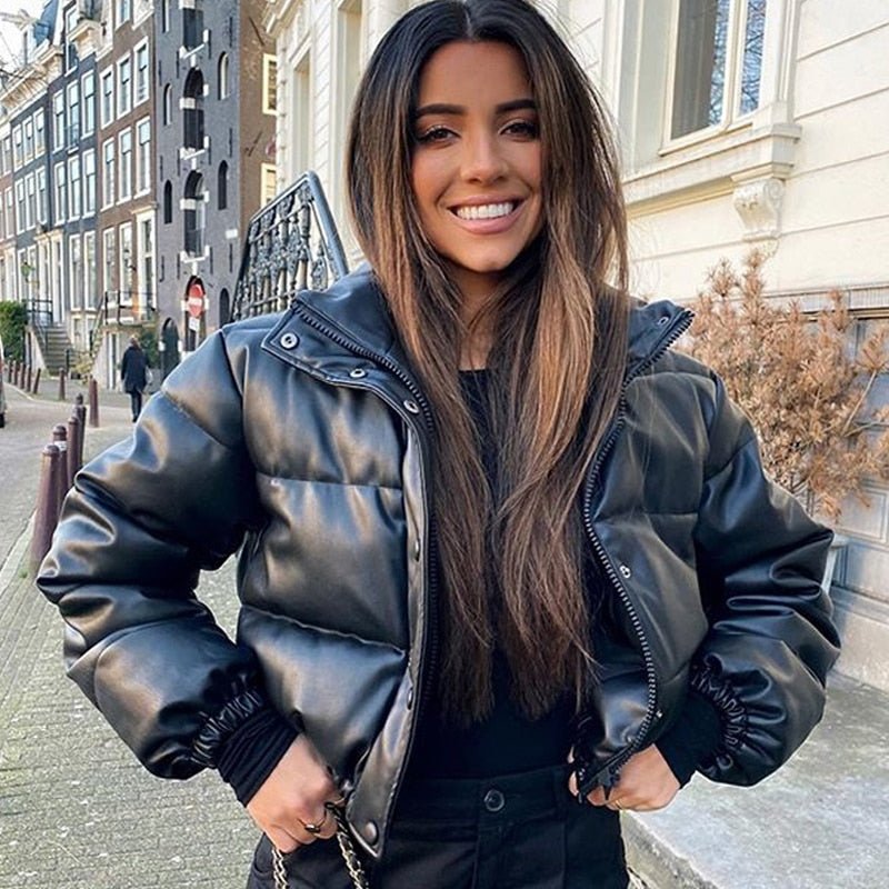 Elegante Giacca Trapuntata Chic Impermeabile in Pelle – Giacca da Donna alla Moda in Pelle Vegana