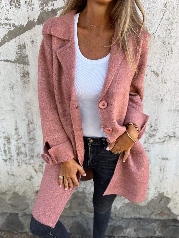 Lange Casual Jas met Stijlvolle Revers – Elegante Damesjas voor Elke Gelegenheid