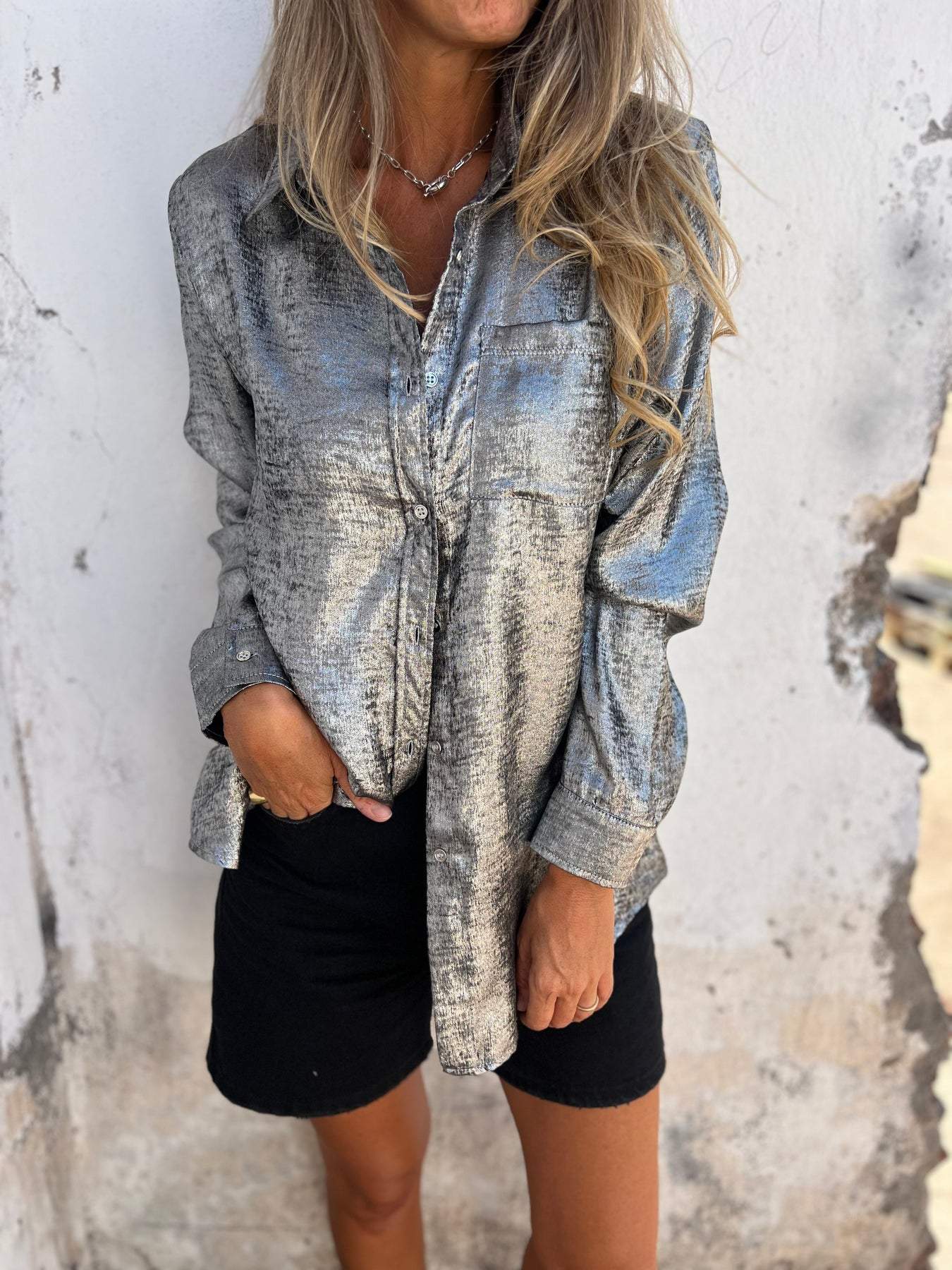 Bella Metallbluse für glänzende elegante Abende