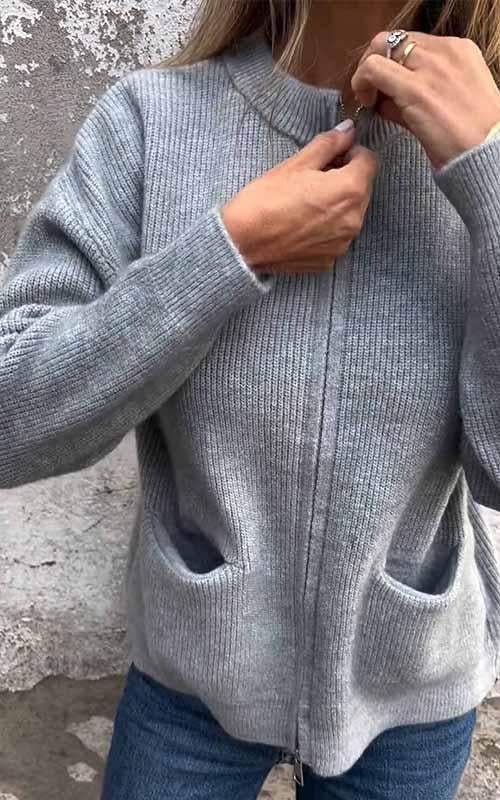 NordicVibe Gebreide Jas met Rits – Stijlvolle en Comfortabele Damesvest