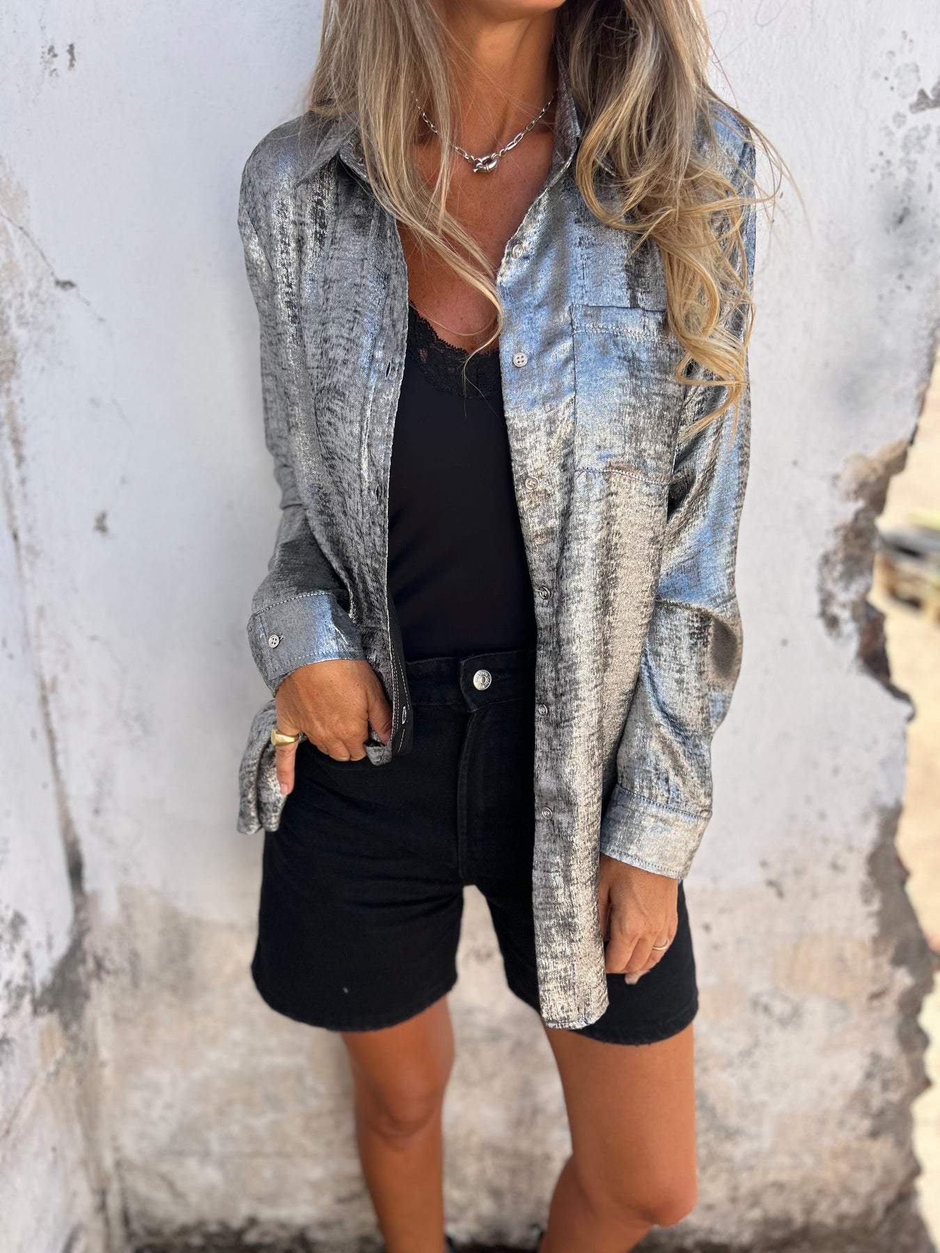 Bella Metallbluse für glänzende elegante Abende