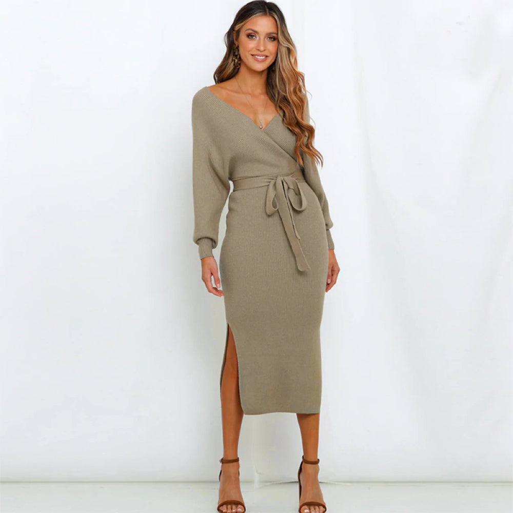 VELANORA elegante Baumwoll-Midikleid mit Taillenband