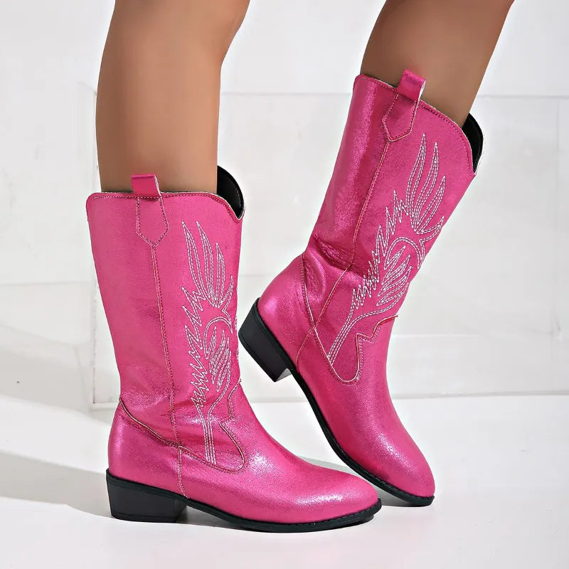 Velanora - PU Leather Cowboy Boots with Soft Lining