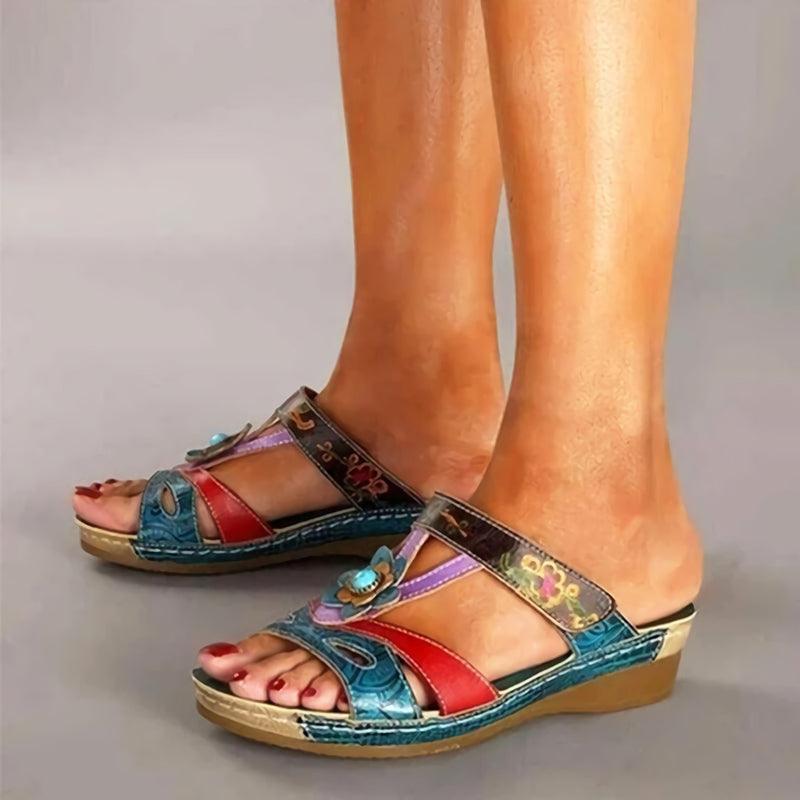 Aurelora Orthopedic Sandals with Ethnic Floral Pattern