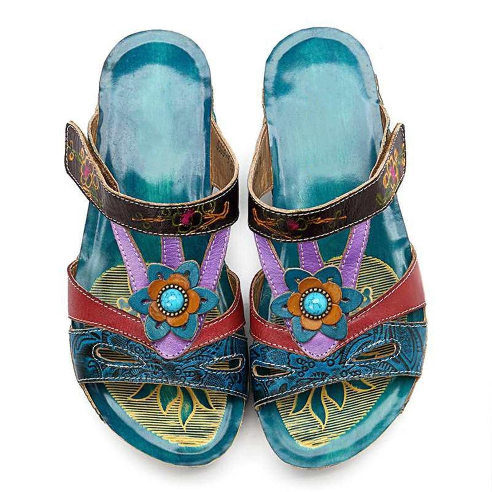 Aurelora Orthopedic Sandals with Ethnic Floral Pattern