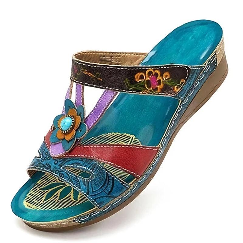 Aurelora Orthopedic Sandals with Ethnic Floral Pattern