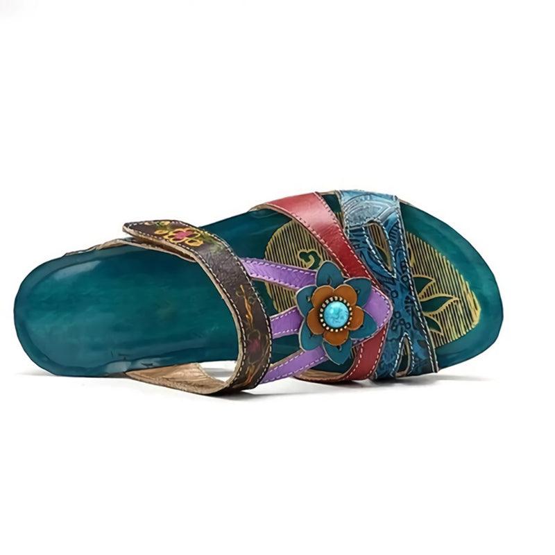 Aurelora Orthopedic Sandals with Ethnic Floral Pattern