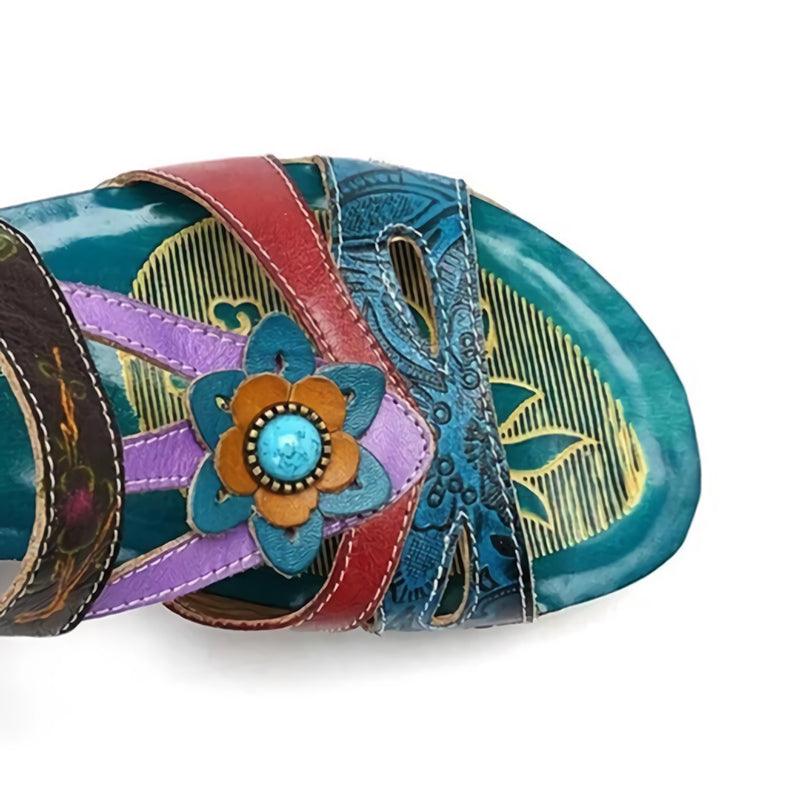 Aurelora Orthopedic Sandals with Ethnic Floral Pattern