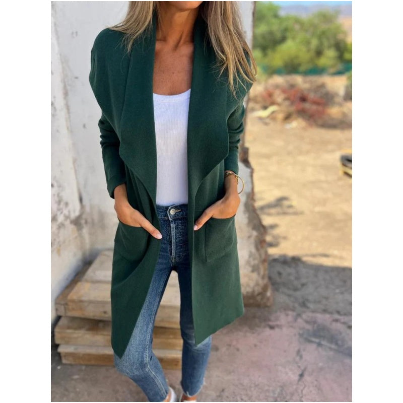 Elegant Long Sleeve Cardigan with Blazer Collar