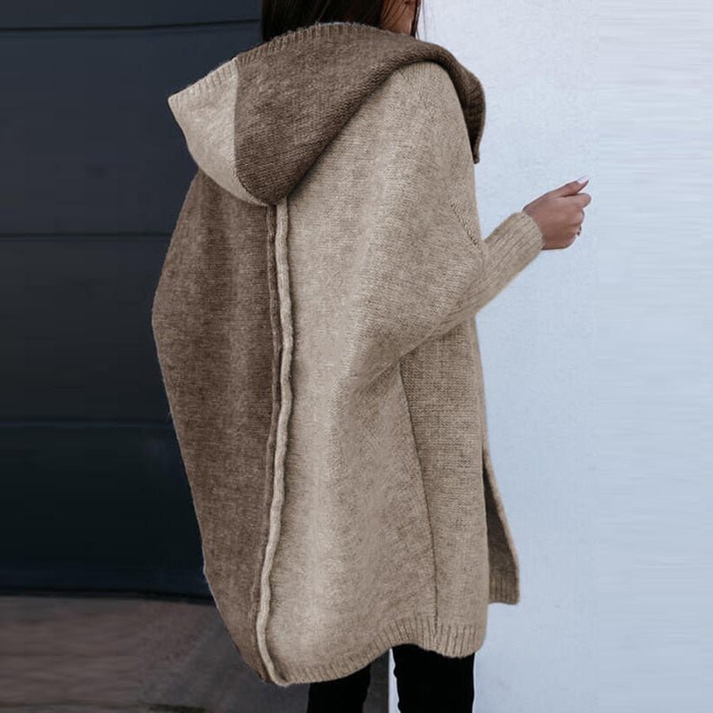 Maglione Casual Patchwork con Cappuccio – Caldo Maglione Lavorato a Maglia per Donna