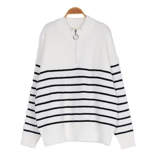 Trendiger Gestreifter Viertel-Reißverschluss-Pullover - Feiner Stoff & Stilvolles Design