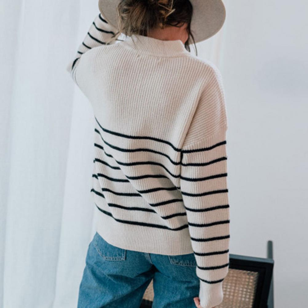 Trendiger Gestreifter Viertel-Reißverschluss-Pullover - Feiner Stoff & Stilvolles Design